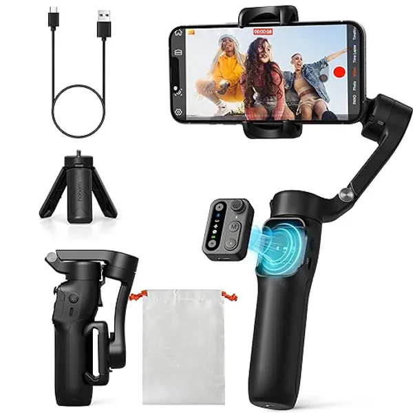 hohem iSteady X3 SE Gimbal Stabilizer for iPhone, Phone Stabilizer with Detachable Remote Control, Portable Foldable 3-Axis Phone Gimbal for Android &amp; iPhone 16 15 Pro Max, Ideal for Travel Vlogging