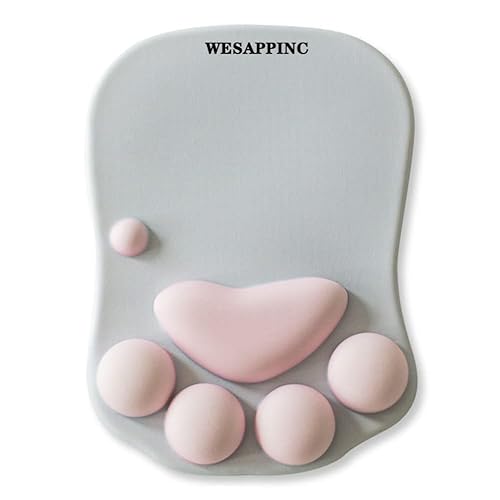 WESAPPINC Cat Paw Mouse Pad with Wrist Support Soft Silicone Wrist Rests Non Slip Ergonomic Mousepad for Office Computer Gaming Desk Decor (10.7x7.8x0.9'') (Gray) White - Gray
