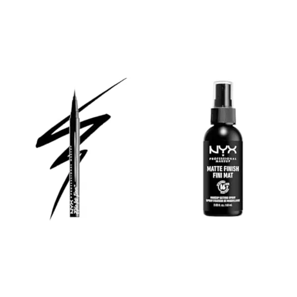 NYX PROFESSIONAL MAKEUP Epic Ink Liner, Waterproof Liquid Eyeliner - Black, Vegan Formula & Makeup Setting Spray - Matte Finish, Long-Lasting Vegan Formula (Packaging May Vary)