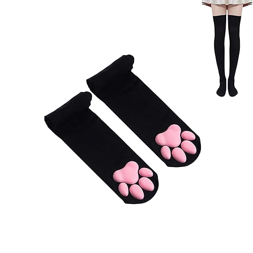 Xiuumcakee Cat Paw Thigh High Socks, Cat's Paw Stockings, Women's Knee-High Socks, Casual Compression Stockings for Women - Black