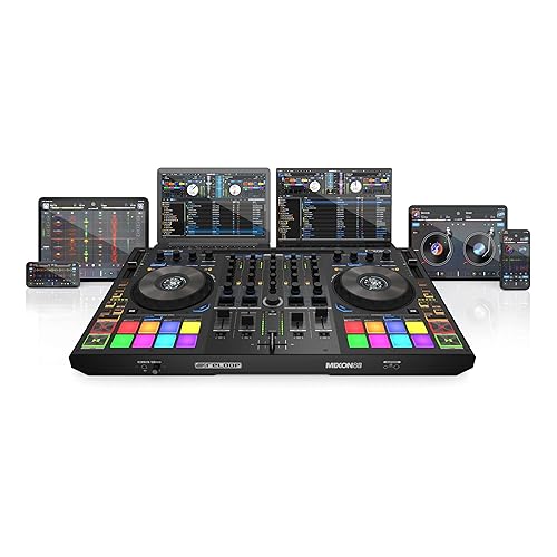 Reloop Mixon 8 Pro | 4-Kanal -Multi-Platform-Performance-Controller für Serato & djay, Jogwheel -Displays & 4 Instant-FX-Kippschalter, Dual-Audio-Interface mit USB-C & Stand-Alone-Mixing
