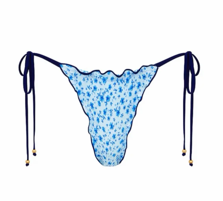 Kulani kinis lettuce edge tied thong bikini bottom