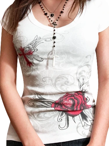 Rhinestone Graphic Print T-Shirt 