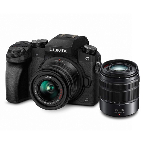 Panasonic Lumix G7 4K Digital Mirrorless Camera Bundle with Lumix G Vario 14-42mm and 45-150mm Lenses, 16MP, 3-Inch Touch LCD, DMC-G7WK (USA Black) - 14-42mm & 45-150mm Black