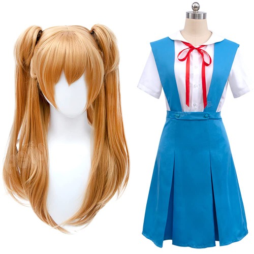 Ayanami Rei cosplay wig clothing Asuka cosplay clothing wig Anime EVA Cosplay HSIU Costume School Uniform (Asuka Langley wig clothing-L)