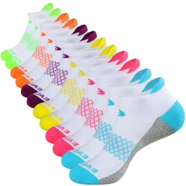 eallco Womens Ankle Socks 6 Pairs Running Athletic Cushioned Sole Socks With Tab