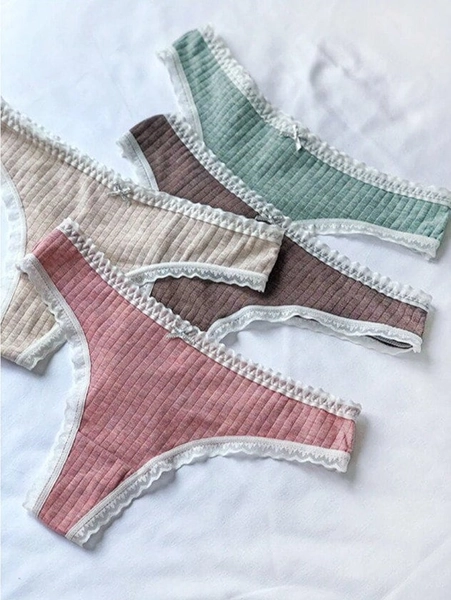 3 Pcs/ Cotton Thongs with Lace Trim