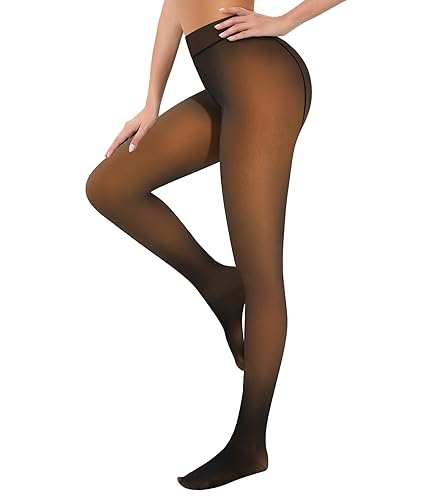 Miguofan Fleece Lined Tights Sheer Women Fake Translucent Warm Pantyhose Sheer Leggings Thermal Thick Tights for Winter - Small - Fake Translucent- Dark Brown