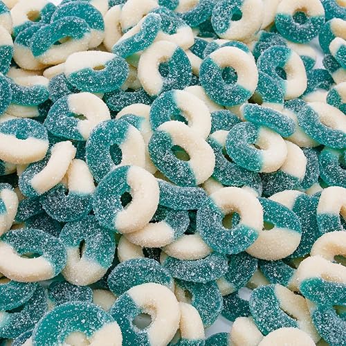 Gummy Candy BLUE RASPBERRY Rings 1 lb – Bulk Resealable Bag, Fruit Flavored Gummies, Soft Texture & Sugar Coating, Gluten & Fat Free - Blue-Raspberry - 1 pound