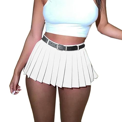 Joe Wenko Womens Mini Pleated Skirts Sexy Club Y2k High Waist Tennis Skater A-line Skirt - X-Large - Mini White