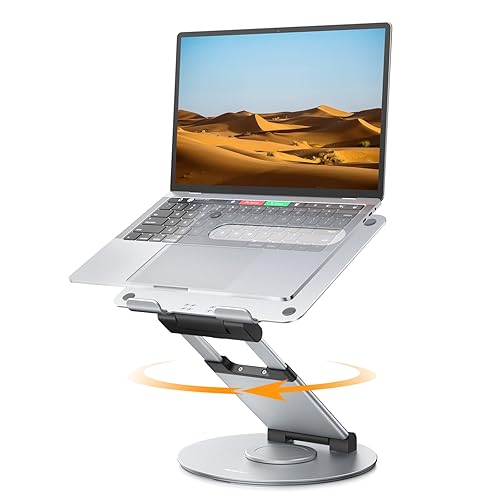 Nulaxy Telescopic 360 Rotating Laptop Stand for Desk Adjustable Height Swivel Pull Out Design Ergonomic Laptop Riser Fits All 10-17" Laptops Computer MacBook, Silver - B-Silver