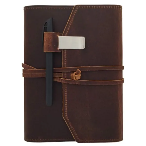 Refillable Leather Journal Writing Notebook - Lay Flat Blank Notepad 100 Sheets, Handmade Leather Bound Diary with Inner Pockets, Pen Pen Holder, 100gsm Thick Paper, A5 Size