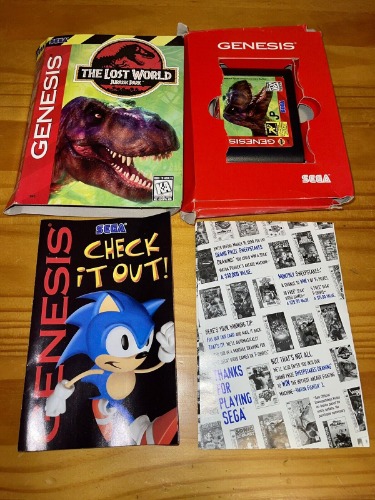 “THE LOST WORLD: JURASSIC PARK” video game box cartridge (Sega Genesis, 1997)