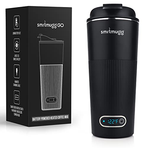 SMRTMUGG GO Heated Coffee Mug, Travel Mug, 13.5 OZ. Smart Mug, Battery Powered Heated Coffee Mug, Great for Coffee and Tea, Snap on Magnetic Charging Cord (Black) - Black