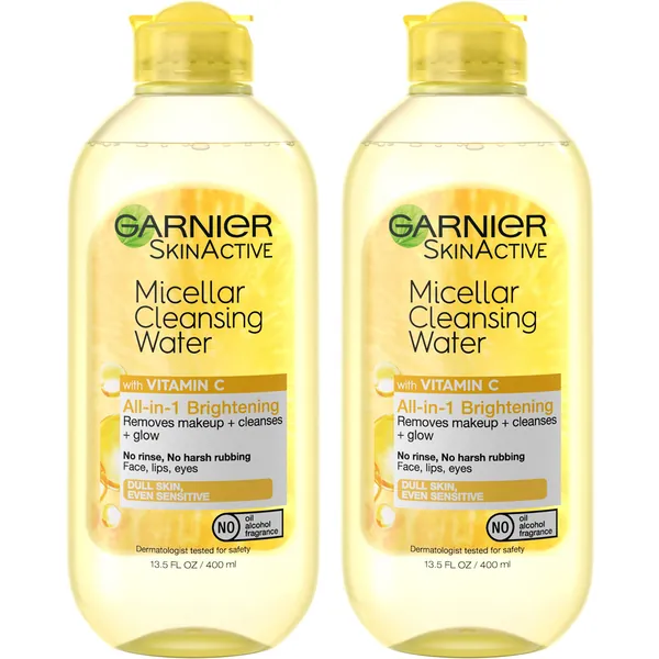 Garnier SkinActive Micellar Water with Vitamin C, Facial Cleanser & Makeup Remover, 13.5 fl. oz, 2 count (Packaging May Vary)