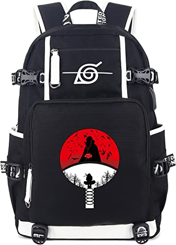 Roffatide Anime Backpack for Naruto Itachi Printed School Bag Laptop Backpack with USB Charging Port & Headphone Port