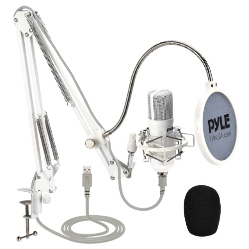 Pyle USB Condenser Microphone Streaming Kit - Professional Computer/Mac Mic Audio Cardioid Boom with Adjustable Arm Stand & Pop Filter for Podcast, Gaming, Studio, YouTube - 