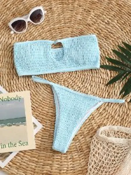 Smocked Bandeau Thong Bikini Swimsuit