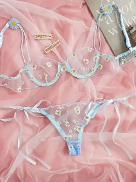 Daisy Underwire Sheer Mesh Lingerie Set