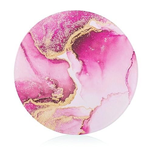 Tempered Glass Cutting Boards, Non Slip Chopping Boards, Round Kitchen Decorative Cutting Boards, Durable Shatter Resistant, Pink Gold Marble Ink Art Painting Watercolor - Style 549 - One Size