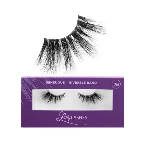 Lilly Lashes Sheer Band, False Eyelashes w/Invisible Band Lashes, Mink Lashes + Volume, 3D Faux Mink Eyelashes, Clear Band Lashes, Reusable Eyelashes 20x, Lash Glue not Included, 15mm (Sensuous) - Sensuous