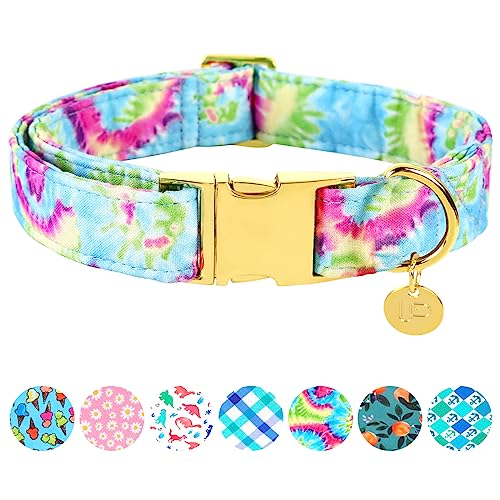 UP URARA PUP Tie Dye Summer Cotton Dog Collar with Metal Buckle Gift Collar for Small Medium Large Girls or Boys Dogs Cute Durable Comfortable Pet Collars - XL - Tie Dye
