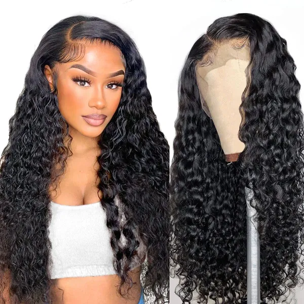 13×4 lace front wigs human hair wig water wave pelucas mujer pelo natural brasileña pelucas mujer Negro 150 Densidad 16inch(40cm)