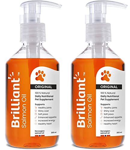 Brilliant Salmon Oil for Dogs, Cats, Puppy, Horse, Ferret & Pets - Pure Omega 3, 6 & 9 Fish Oil Food Supplement | Treats Itchy Skin, Joint Care, Heart Health & Natural Coat Hofseth BioCare (2x300ml) - 300 ml (Pack of 2)