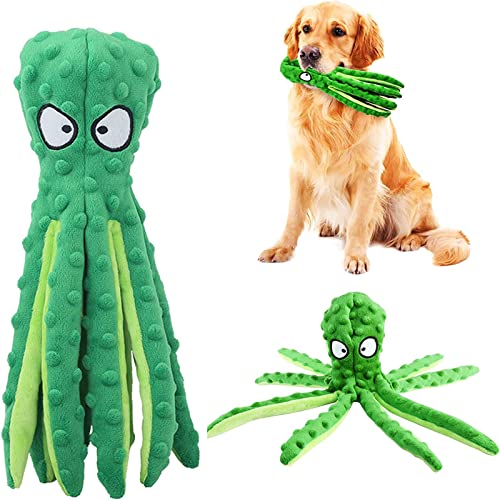 RAYITO Octopus Dog Toys, No Stuffing Squeaky Dog Toys Interactive Octopus Dog Chew Toys with Crinkle Paper for Small Medium Dogs Playing and Training(Green) - Green