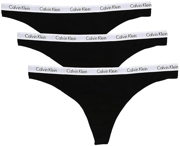 Calvin Klein Women's Carousel Logo Cotton Stretch Thong Panties, 3 Pack - Black/Black/Black - X-Small