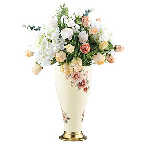 fanquare 12" Gold Floral Ceramic Vase for Home Decor, Vintage Small Vase for Centerpiece, Wedding Decor, Shelf, Decorative Vase for Flowers - Gold Vase