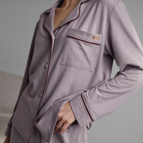 Slumberknit™ Essential Button Down Pant Set | Dawning Mist/Fresco Burgundy / M