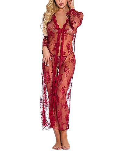 Sykooria Femme Chemise de Nuit Conjuntos de Pijama para Mujer - XL - D-rouge Vineux