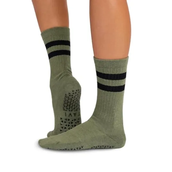 TAVI Kai Fashion Crew Grip Socks - Slipper Socks for Barre, Pilates, and Yoga - Pilates Socks with Grips for Women and Men