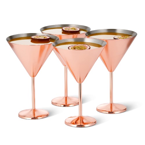 OS Oak & Steel ENGLAND Oak & Steel - 4 Stainless Steel Martini Cocktail Glasses, Copper Rose Gold, 460ml - Gift Boxed