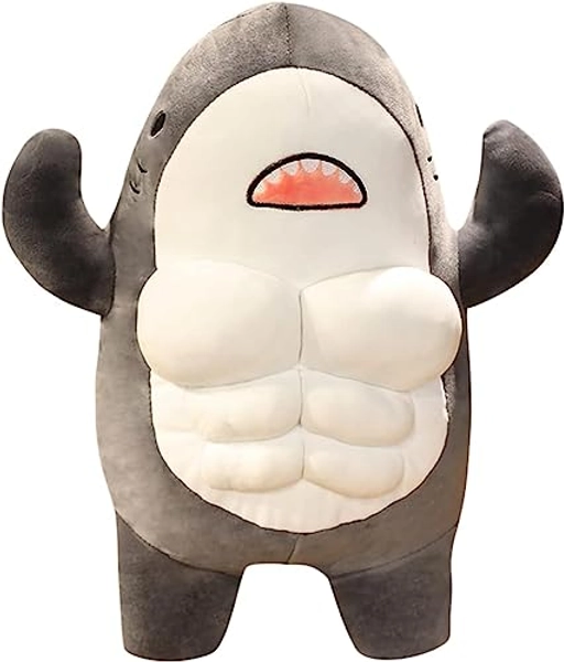 Kawaii Muscle Abs Teddy Bear Shark Buff Plush Cuddly Stuffed Animal Toy Figure (Shark_Gray) - Shark_Gray