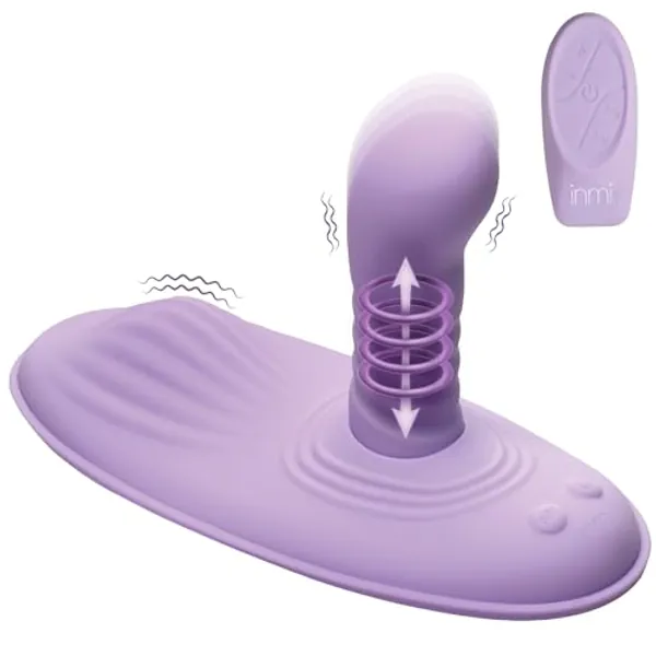 INMI Thrust 'N' Grind Thrusting & Vibrating Silicone Grinder for Women & Couples. Discreet Grinding Pad. Hands-Free Pleasure & Anal Stimulation. Waterproof Premium Silicone, Remote. 3 Pieces, Purple. - Purple