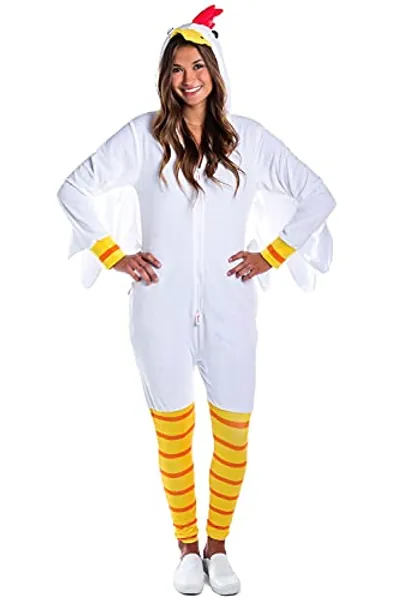 Tipsy Elves' Men's Chicken Costume - White Poultry Halloween Jumpsuit - Egg White - Large