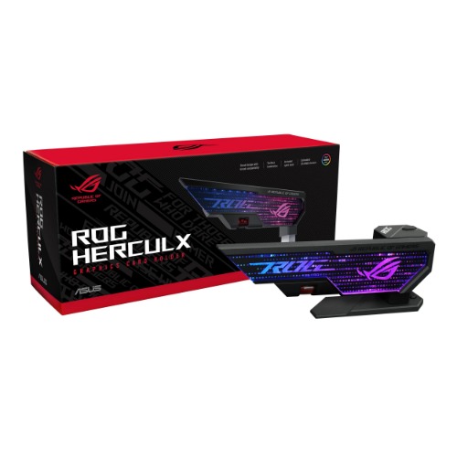 ASUS ROG Herculx Graphics Card Anti-Sag Holder Bracket (Solid Zinc Alloy Construction, Easy Toolless Installation, Included Spirit Level, Adjustable Height, Wide Compatibility, Aura Sync RGB) - 