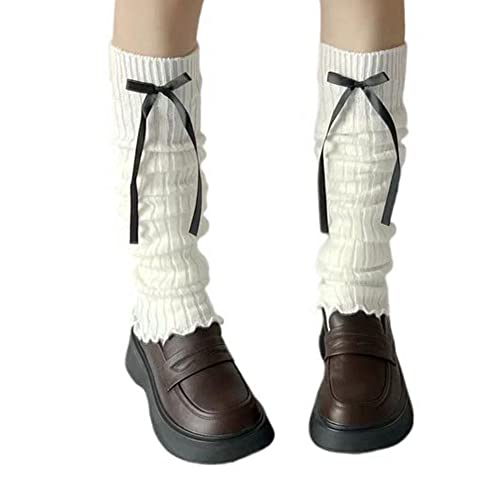 BLESSI Women's Y2k Kawaii White Black Leg Warmers Japanese Leg Warmer Gothic Harajuku Cute socks - Bowknot White