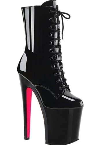 Pleaser SKY-1020TT Blk Pat/Blk-Neon H. Pink - 7 UK