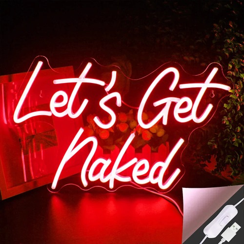 Let's Get Naked LED Bedroom Sign - Red