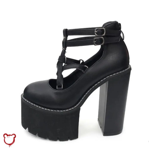 Gothic Black Chunky Shoes - black shoes / 7