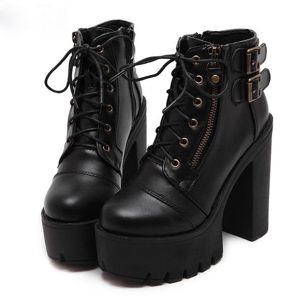 Chunky Lace Up Ankle Boots - 7