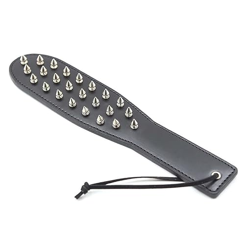 Black Leather Spanking Paddle Bondage BDSM Bondage Sex Toy with Raised Spikes