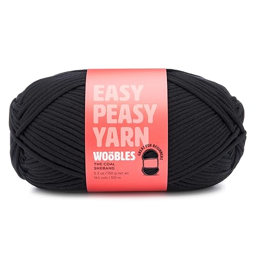 The Woobles Easy Peasy Yarn, Crochet & Knitting Yarn for Beginners with Easy-to-See Stitches - Yarn for Crocheting - Worsted Medium #4 Yarn - Cotton-Nylon Blend - The Coal Shebang