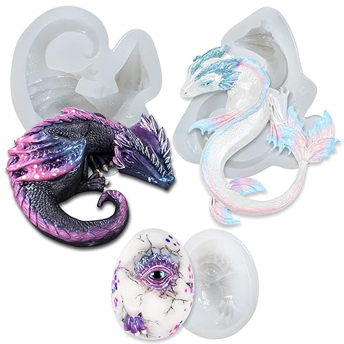 Dragon Epoxy Resin Silicone Molds Set for Fondant Cake Decorating, Concrete, Cement, Polymer Clay, Around 3inch Large