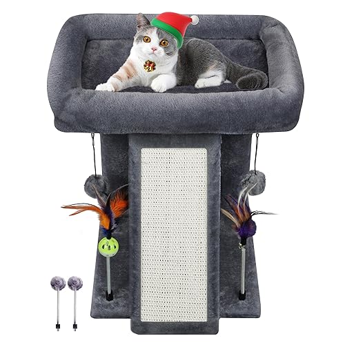 TWDEPART Cat Tree Tower with Cat Scratching Post for Indoor Cats, Activity Centre Climbing Tree with Scratching Board and Playful Toy Balls, Grey - Grey