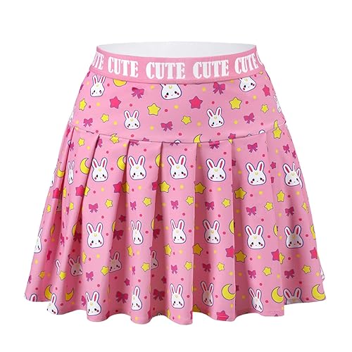 Littleforbig Women High Waist Elastic Mini Skirt Plus Size Friendly - Usagi Sporty - Large - Pink