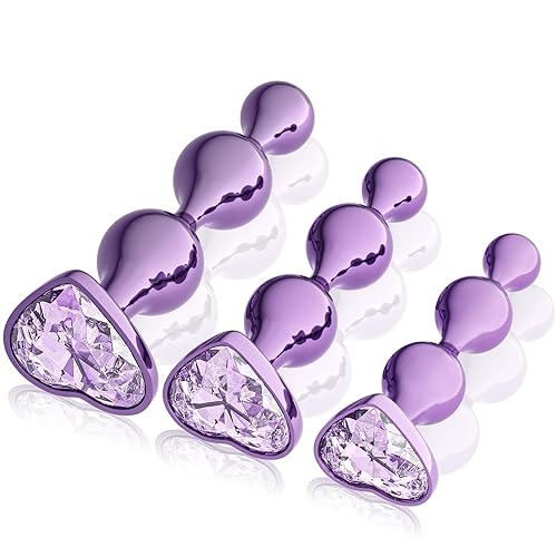 YOOMAI 3 Pcs Metal Anal Butt Plugs Adult Sex Toys,Alloy Butt Beads with Heart Shaped Base, Jewelry Design Anal Beads for Men Women and Couples,Male Prostate Massager Anal Training Set for Beginners